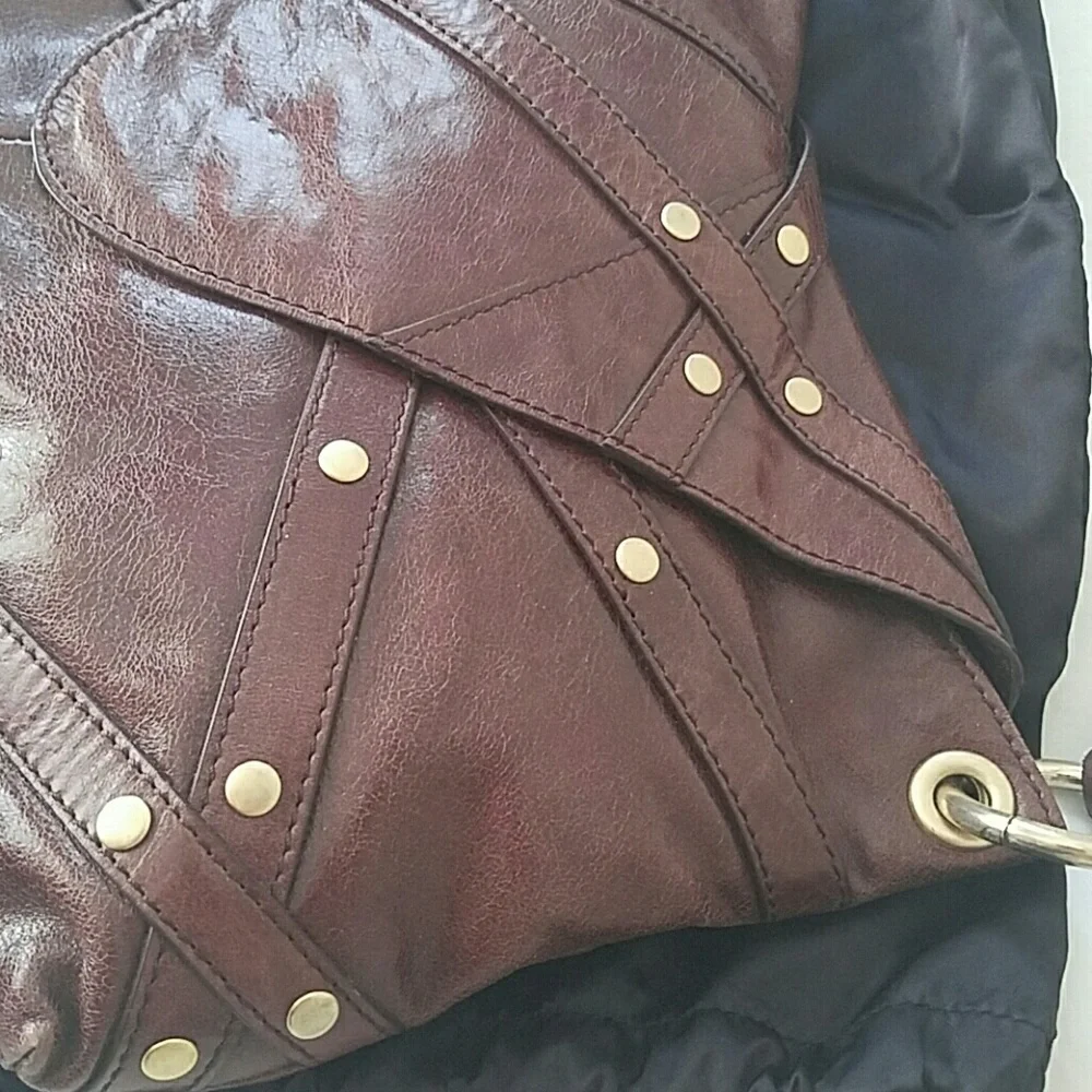 Vintage Via Spiga Dark brown leather brass stud tassle 14x8 Envelope Purse